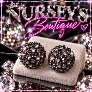 Gunmetal Crystal Pavé Ball Stud Earrings Rhinestone Disco Glam Sparkle